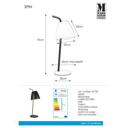 Markslöjd 107730 - Stona lampa SPIN 1xE27/40W/230V
