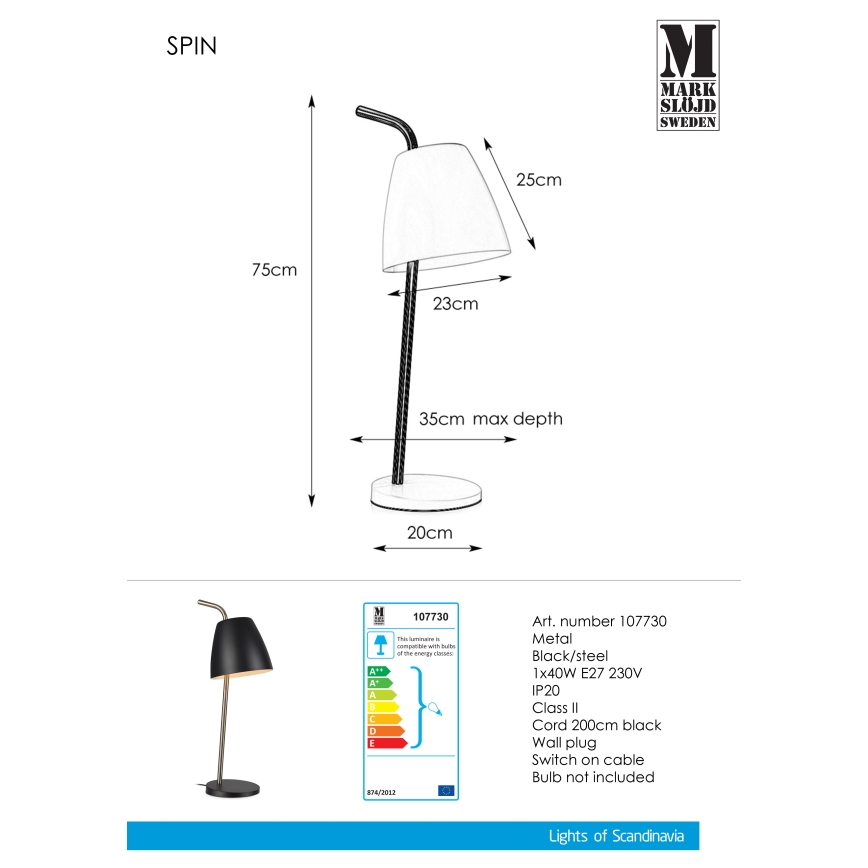 Markslöjd 107730 - Stona lampa SPIN 1xE27/40W/230V