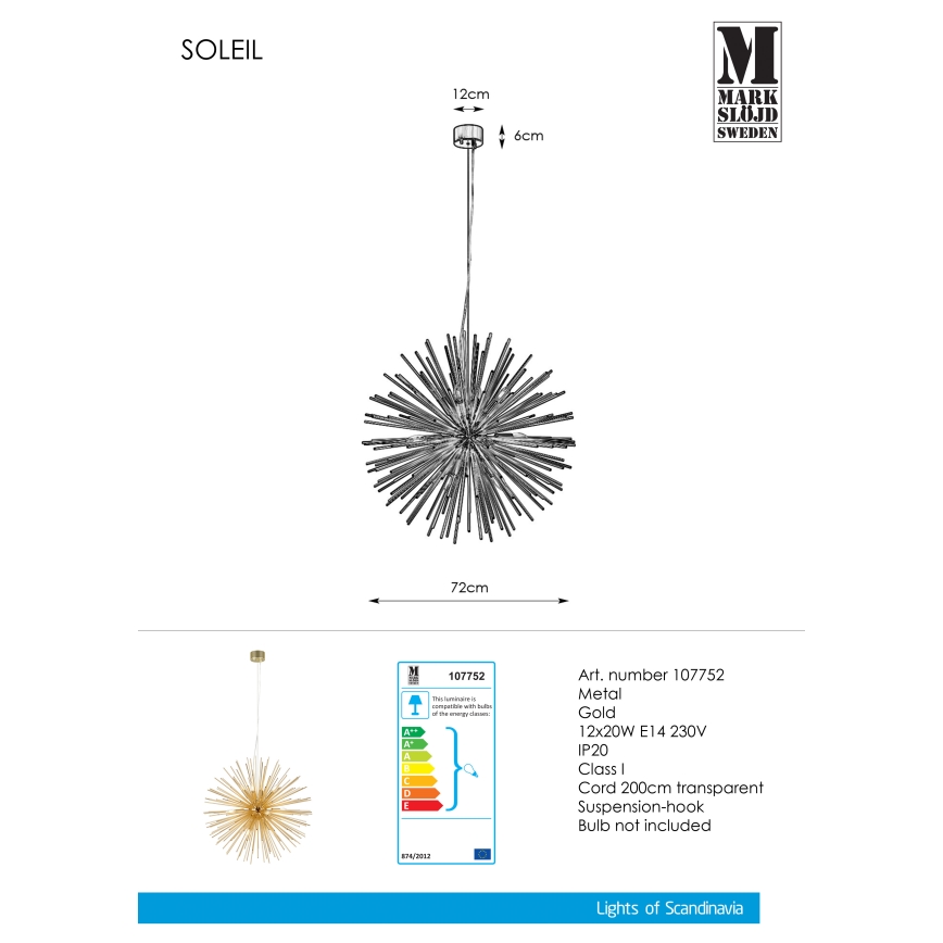Markslöjd 107752 - Luster na sajli SOLEIL 12xE14/20W/260V roze zlato