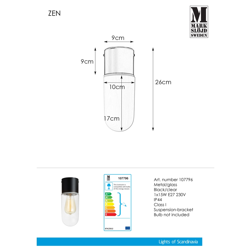 Markslöjd 107796 - Stropno svetlo za kupatilo ZEN 1xE27/15W/230V IP44