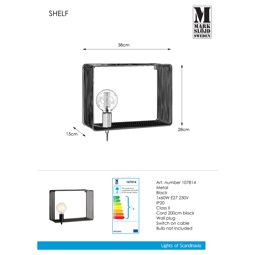 Markslöjd 107814 - Zidno svetlo SHELF 1xE27/60W/230V