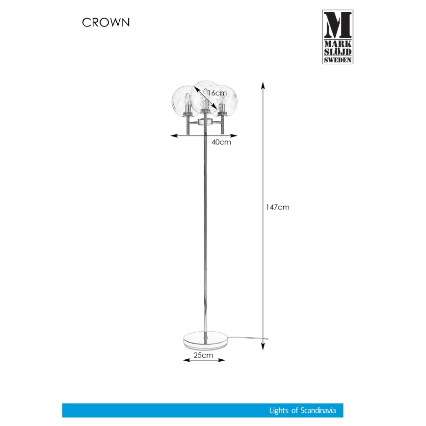 Markslöjd 107947 - Podna lampa CROWN 3xE14/20W/230V