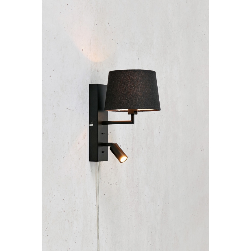 Markslöjd 108595 - LED zidna lampa sa USB priključkom COMO 1xE14/40W/230V + LED/3W crna