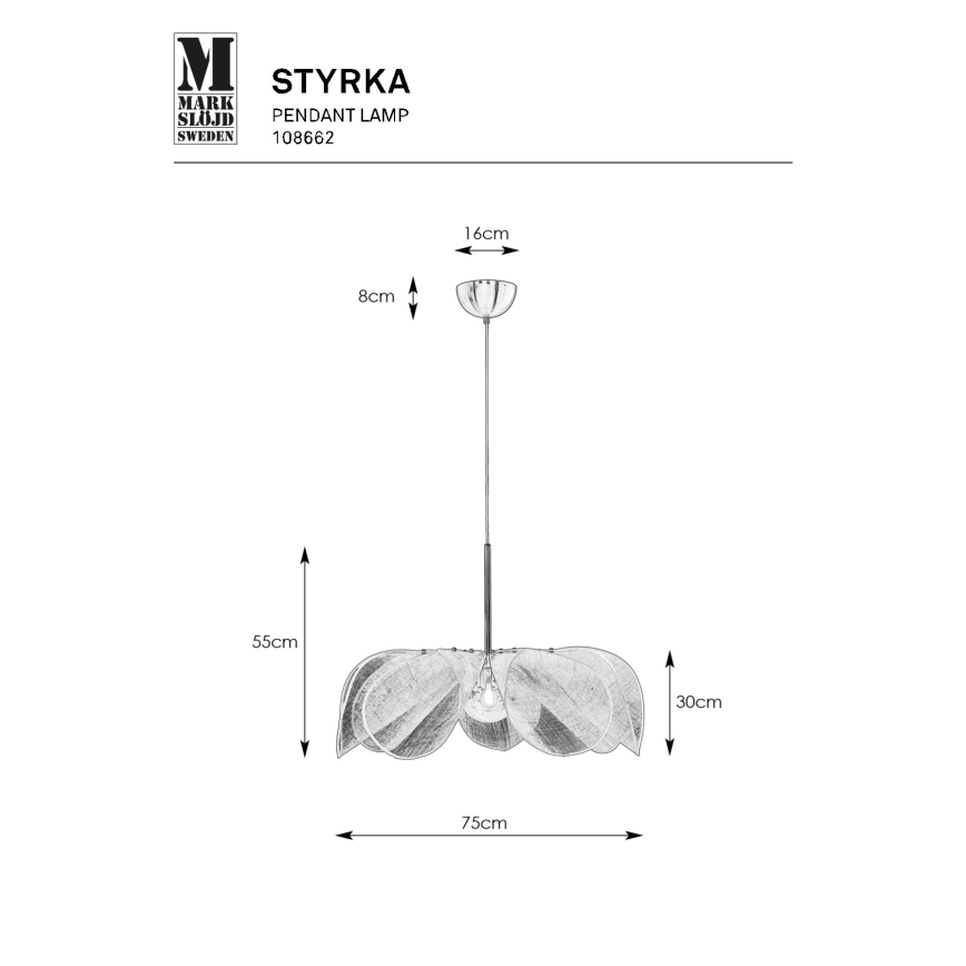 Markslöjd 108662 - Luster na sajli STYRKA 1xE27/40W/230V Ø 75 cm crna