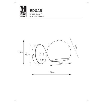 Markslöjd 108754 - Zidna lampa EDGAR 1xE14/40W/230V zlatna
