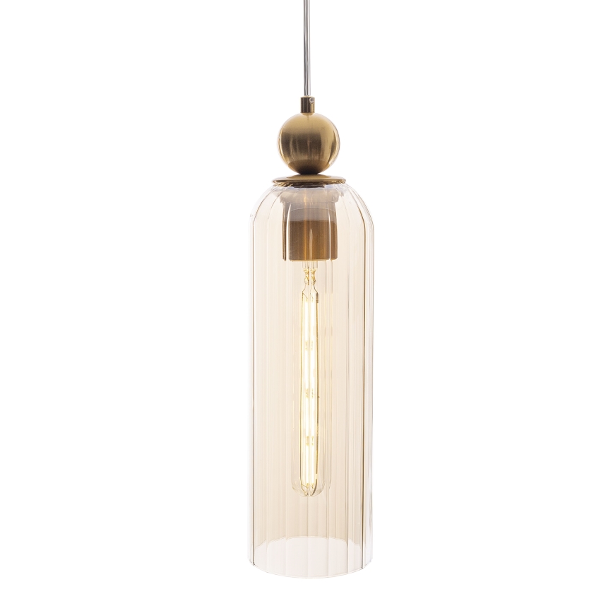MAXLIGHT P0510 - Luster na sajli CAMPANILA 1xE27/40W/230V prečnik 10 cm mesing/bež
