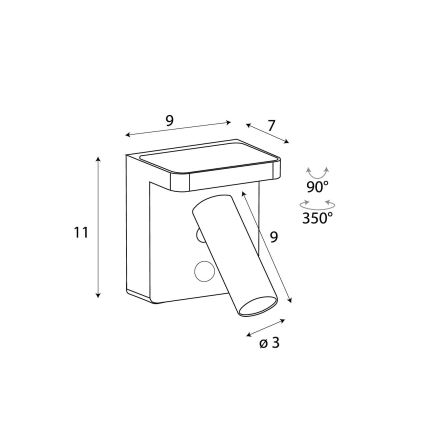 MAXLIGHT W0374 - LED zidna spot svetiljka sa bežičnim punjenjem LOFER LED/7W/230V crna
