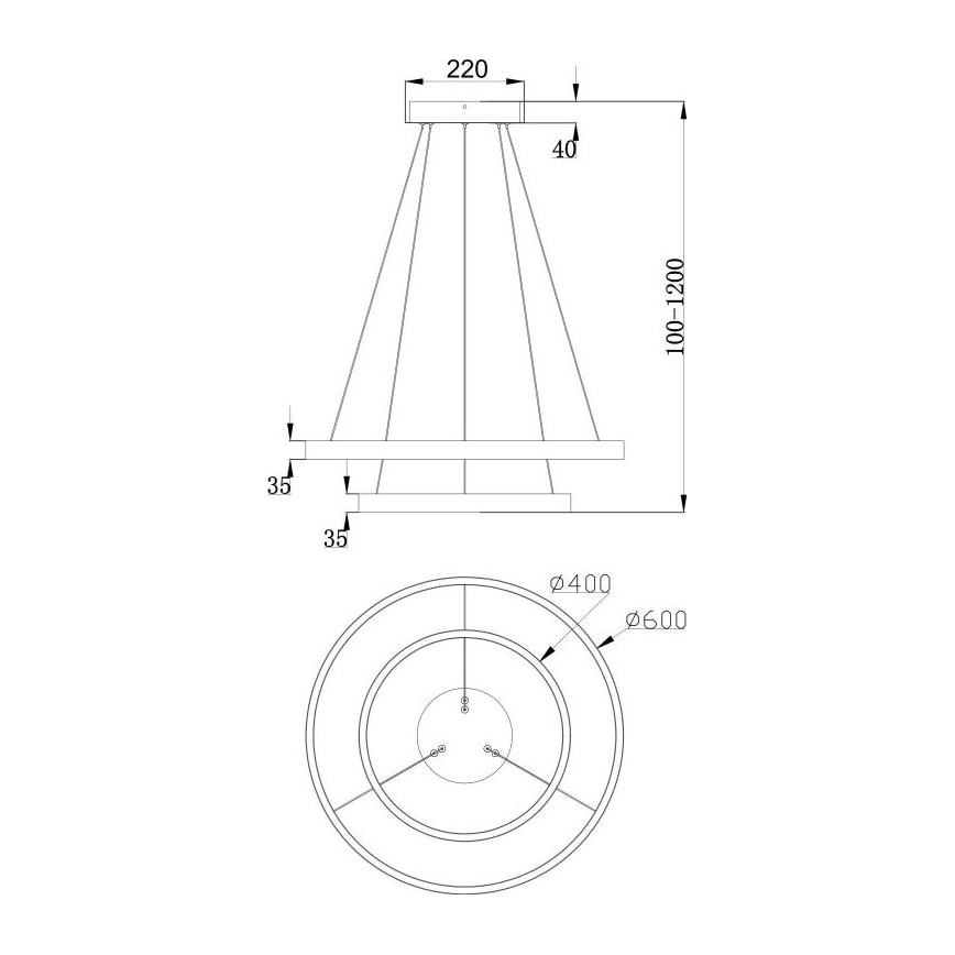 Maytoni MOD058PL-L55B3K - LED luster na sajli RIM, LED/61W/230V, 3000K, prečnik 60 cm, crna
