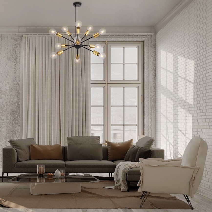 Maytoni T546PL-12B - luster na sajli JACKSON, 12×E27/7W/230V, crna/zlatna