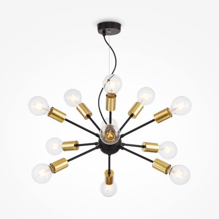 Maytoni T546PL-12B - luster na sajli JACKSON, 12×E27/7W/230V, crna/zlatna