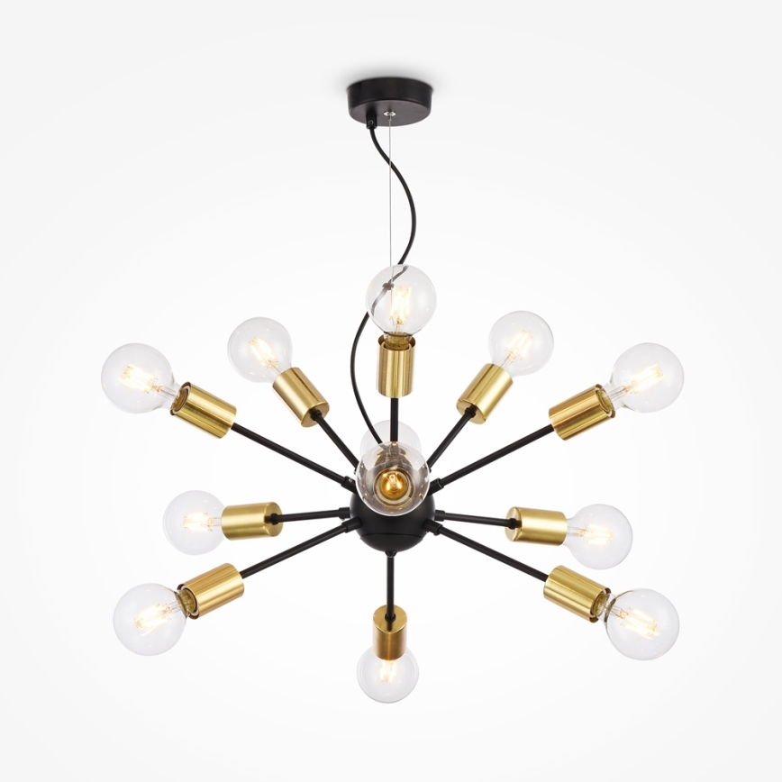 Maytoni T546PL-12B - luster na sajli JACKSON, 12×E27/7W/230V, crna/zlatna