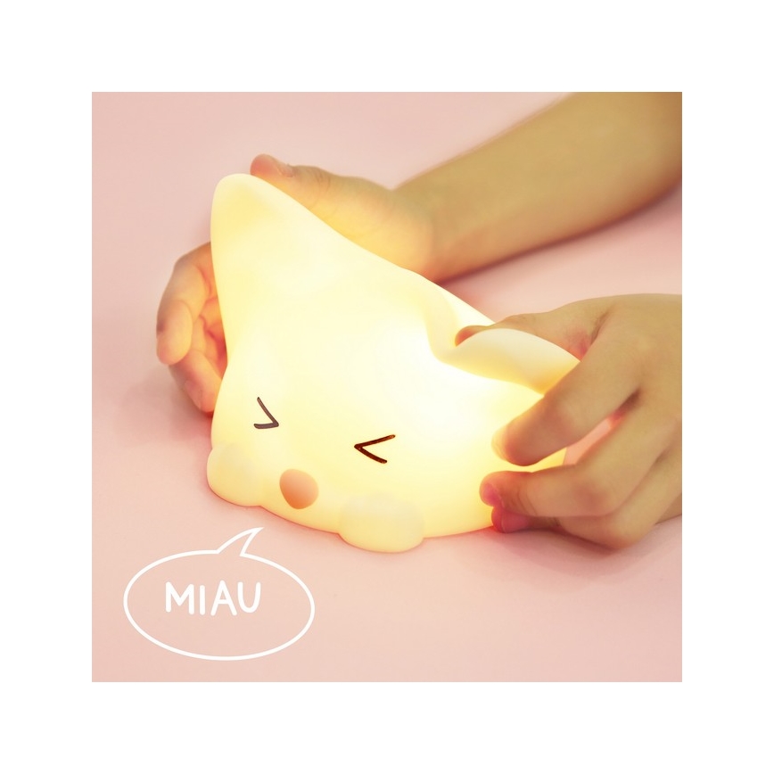 MegaLight - LED RGB prigušiva punjiva dečija dodirna lampa CATTY CAT LED/5V