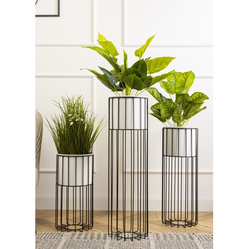 Metalna saksija LOFT 55x20 cm crna/bela