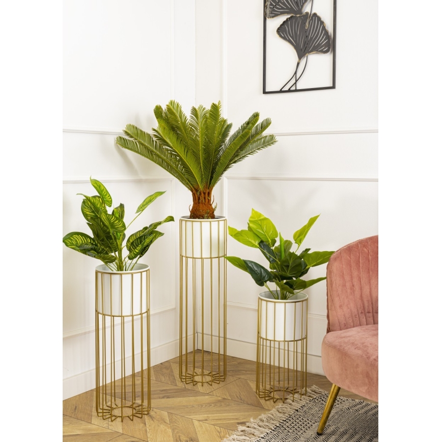 Metalna saksija LOFT 55x20 cm zlatna/bela