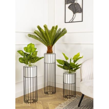 Metalna saksija LOFT 70x20 cm crna/bela