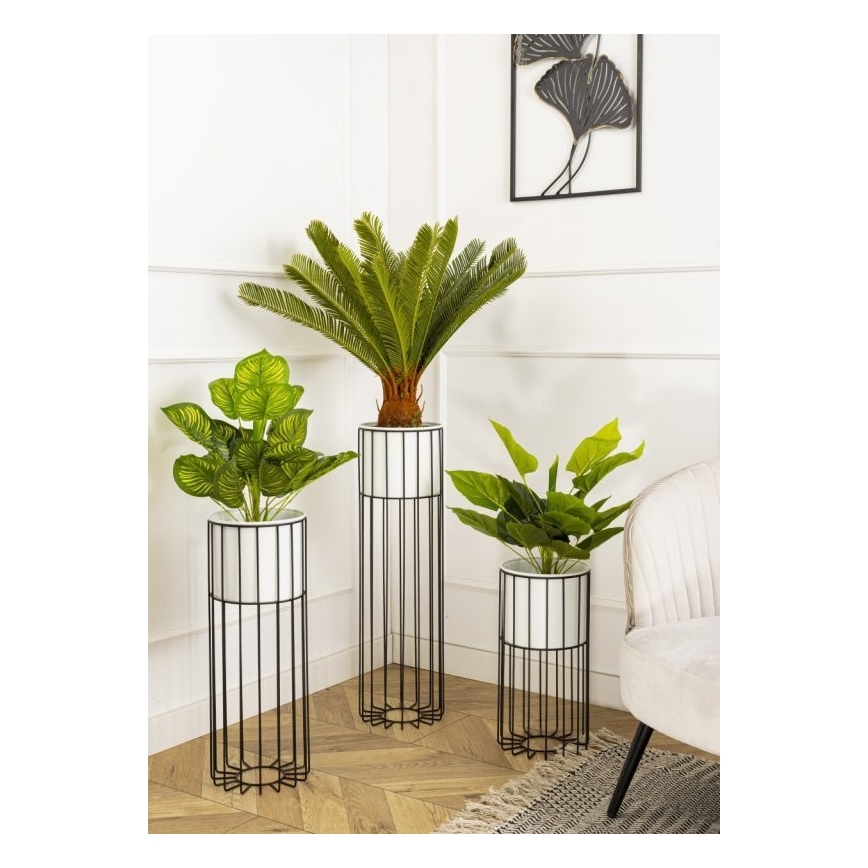 Metalna saksija LOFT 70x20 cm crna/bela