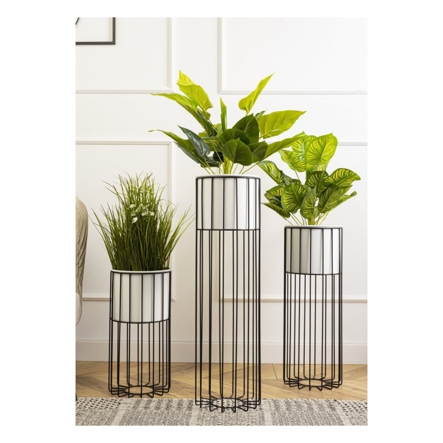 Metalna saksija LOFT 70x20 cm crna/bela