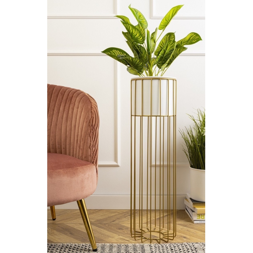 Metalna saksija za cveće LOFT 70x20 cm, zlatna/bela