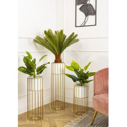Metalna saksija za cveće LOFT 70x20 cm, zlatna/bela