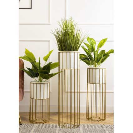 Metalna saksija za cveće LOFT 70x20 cm, zlatna/bela