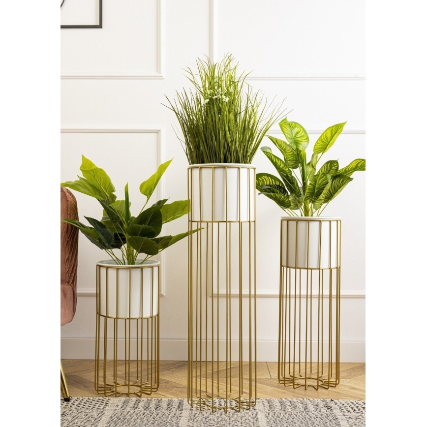 Metalna saksija za cveće LOFT 70x20 cm, zlatna/bela