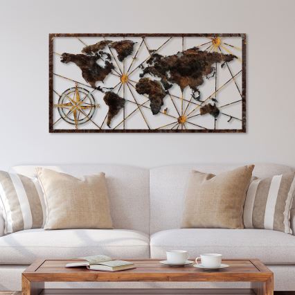 Metalna zidna dekoracija 120x60 cm mapa sveta