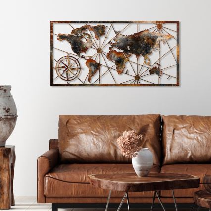 Metalna zidna dekoracija 120×60 cm — mapa sveta