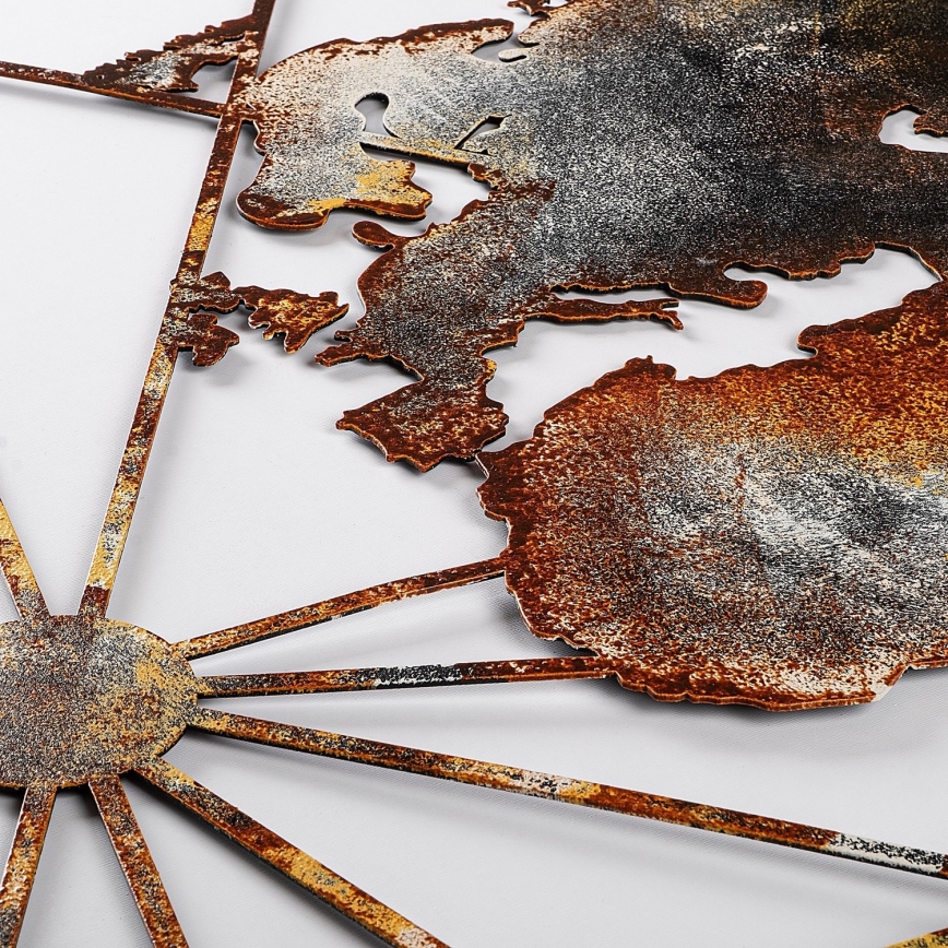 Metalna zidna dekoracija 120×60 cm — mapa sveta