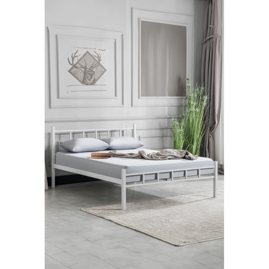 Metalni bračni krevet ORMEL 160x200 cm, beo, maksimalna nosivost 200 kg
