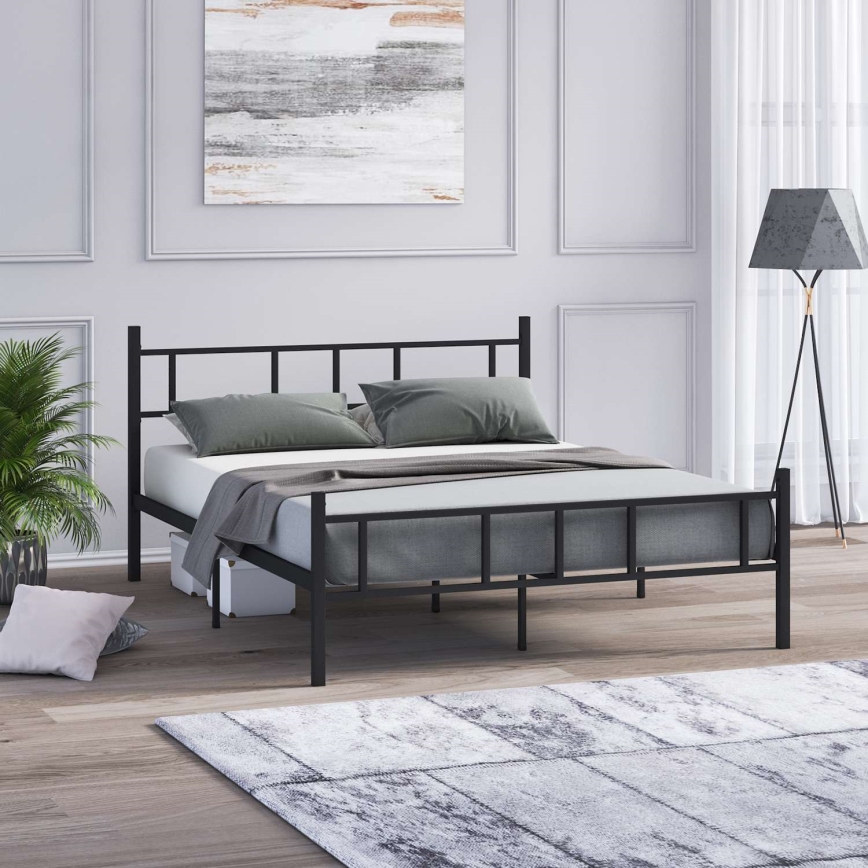 Metalni bračni krevet PIRON 140x200 cm, crni, nosivost 200 kg