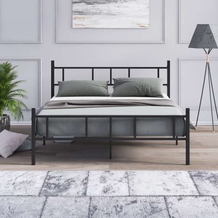 Metalni bračni krevet PIRON 140x200 cm, crni, nosivost 200 kg