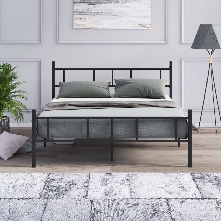 Metalni bračni krevet PIRON 140x200 cm, crni, nosivost 200 kg
