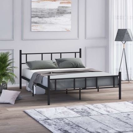 Metalni bračni krevet PIRON 160x200 cm, crne boje, nosivost 200 kg