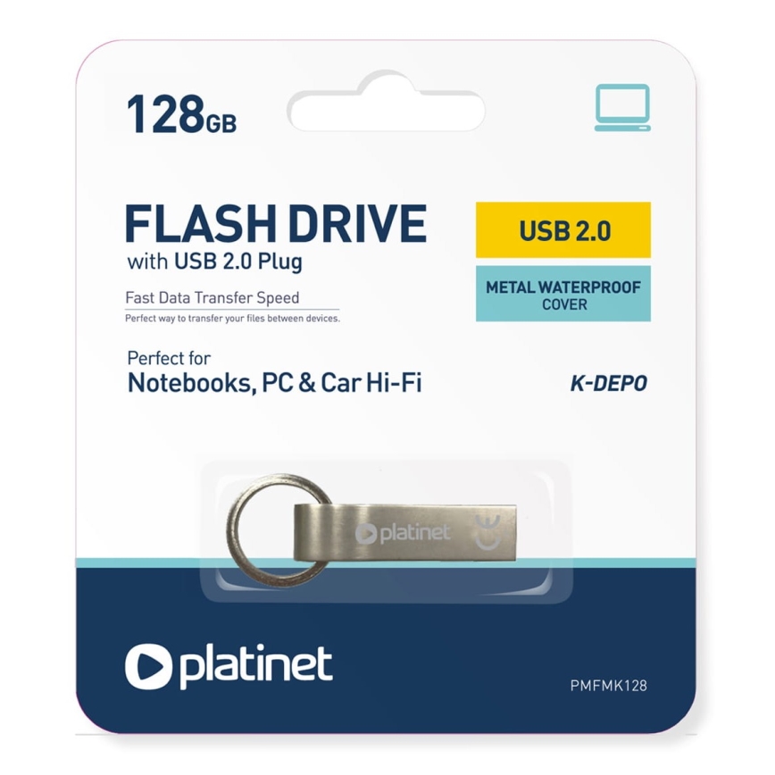 Metalni vodootporni USB fleš disk 128 GB, mat hrom