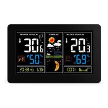 Meteo stanica sa LCD displejem, napajanje: USB 5V ili 2x AAA (mogućnost punjenja), crna