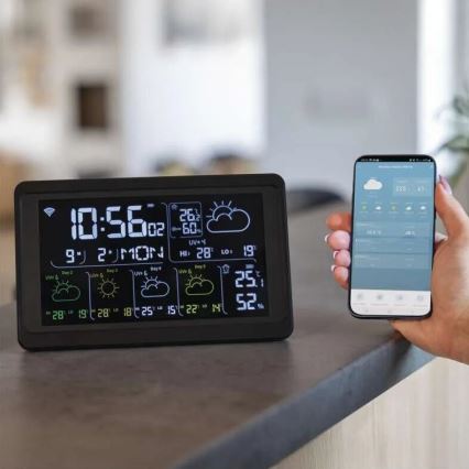 Meteo stanica sa LCD displejom GoSmart 230V/3xAAA + 2×AAA Wi-Fi Tuya crna