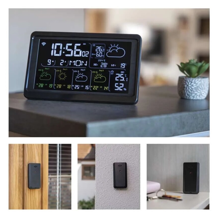 Meteo stanica sa LCD displejom GoSmart 230V/3xAAA + 2×AAA Wi-Fi Tuya crna