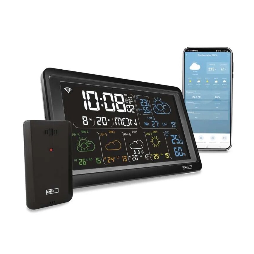 Meteo stanica sa LCD displejom GoSmart 230V/3xAAA + 2×AAA Wi-Fi Tuya crna