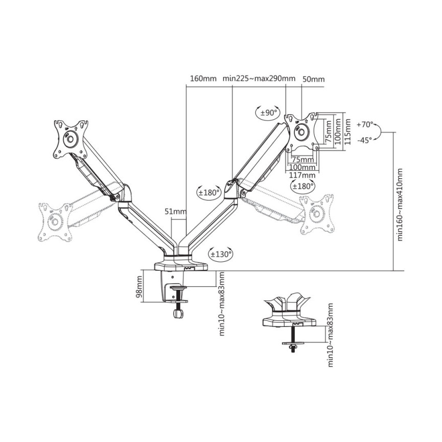 MK FLORIA MKF-21DP113S2 - Podesivi nosač za dva 32 monitora, crni