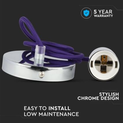 Napajajući kabl 1xE27/60W/230V ljubičasta/sjajni hrom