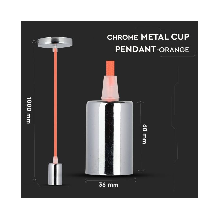 Napajajući kabl 1xE27/60W/230V narandžasta/sjajni hrom