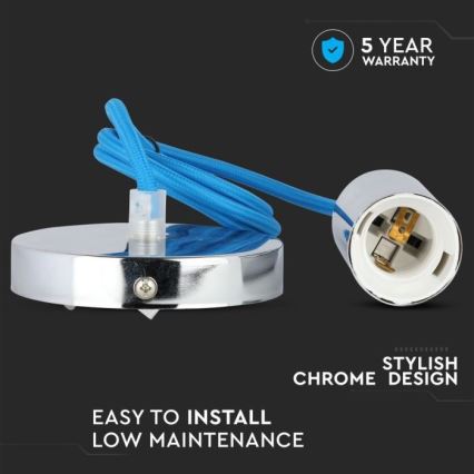 Napajajući kabl 1xE27/60W/230V, plava/sjajni hrom