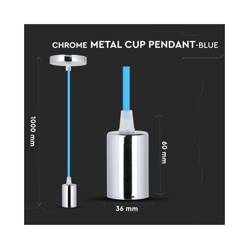 Napajajući kabl 1xE27/60W/230V, plava/sjajni hrom