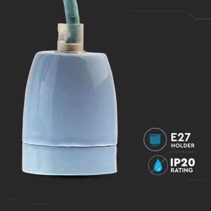 Napojni kabel 1xE27/60W/230V plavi/porcelan