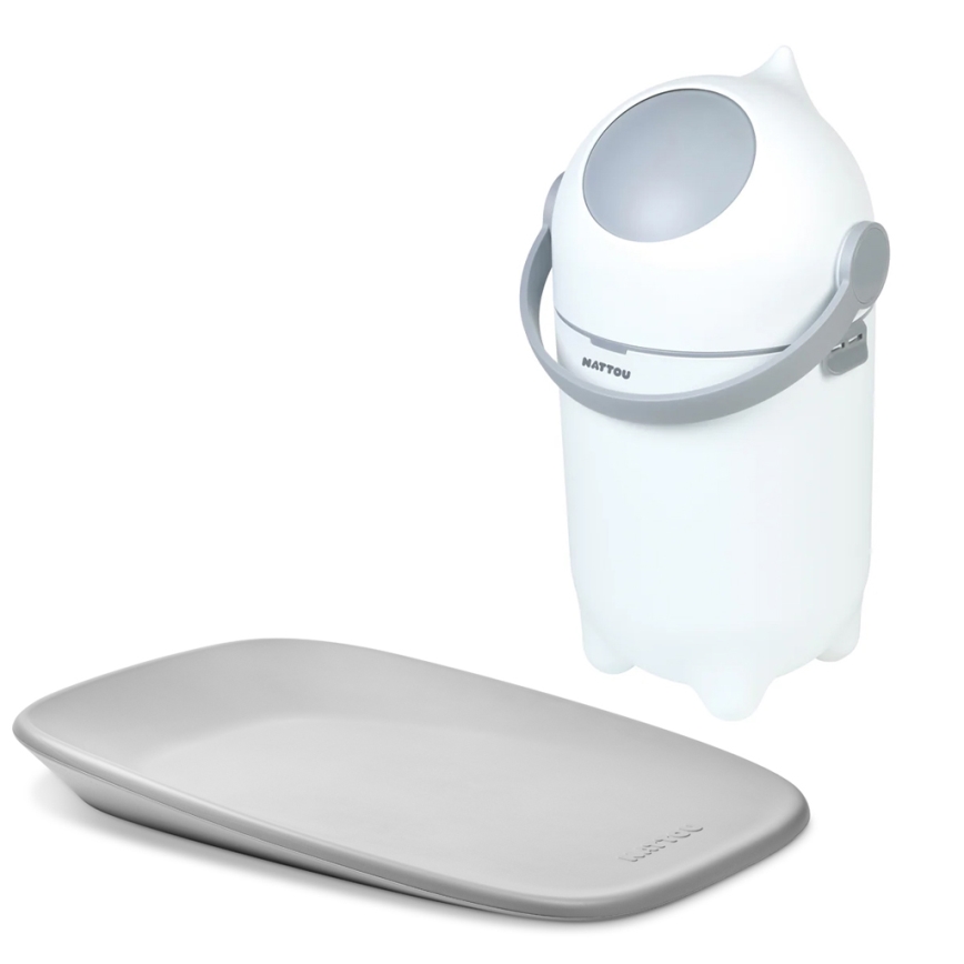 Nattou - Koš za pelene i podloga za presvlačenje SOFTY 50x70 cm bela/siva