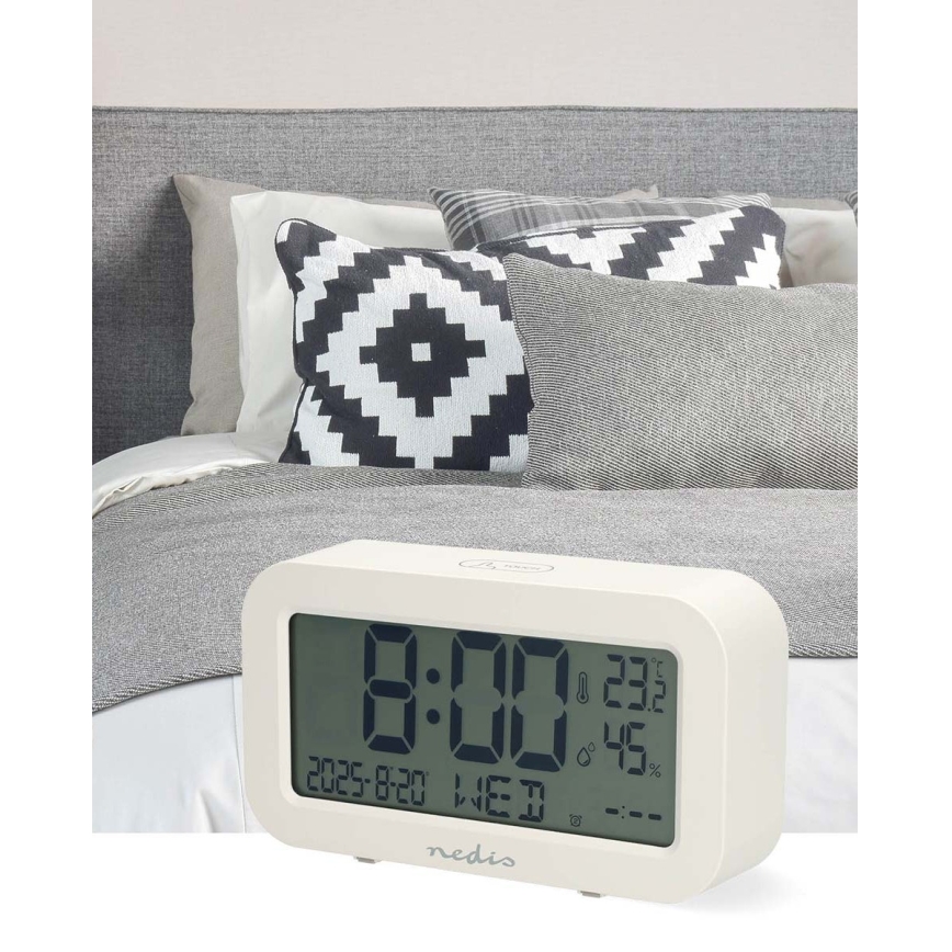Digitalni sat sa alarmom, termometrom i higrometrom 2xAA bela