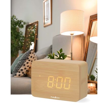 Drveni digitalni budilnik sa LED displejom i termometrom 5V/3xAAA