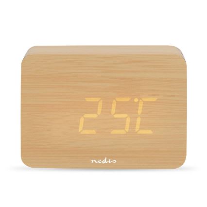 Drveni digitalni budilnik sa LED displejom i termometrom 5V/3xAAA