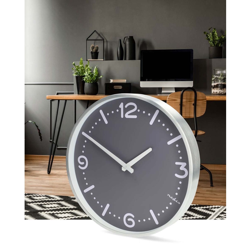 Zidni sat prečnika 30,5 cm 1xAA mat hrom