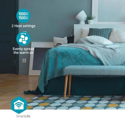 Ventilator Smartlife sa keramičkim grejačem 1000/1500 W, 230 V, Wi‑Fi (Tuya) + daljinski upravljač